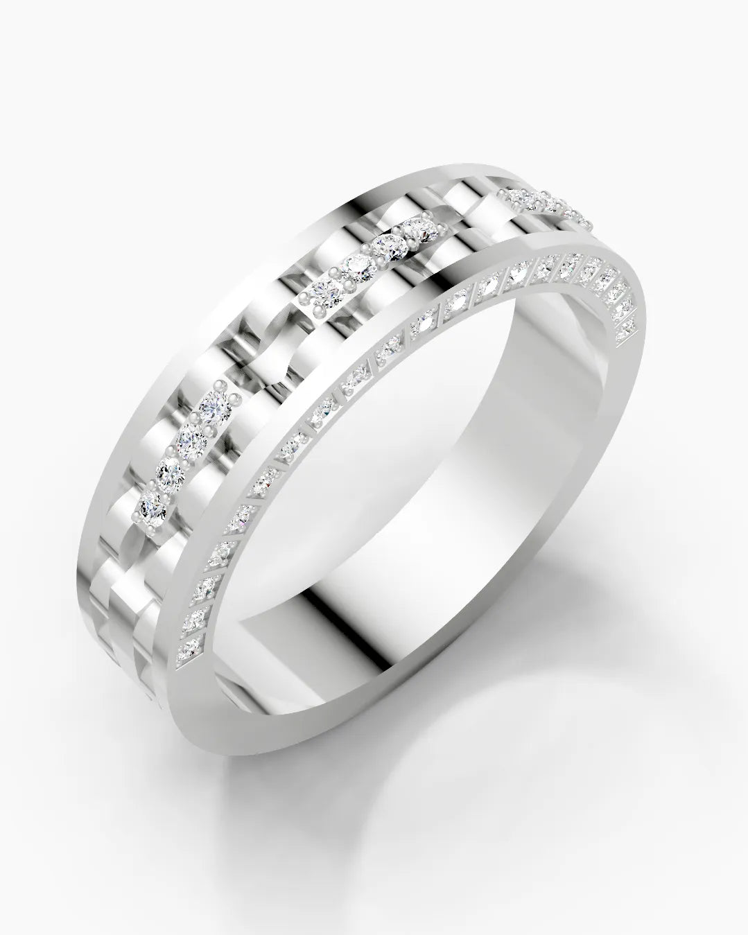 Dual Line Diamond Stripe Men Ring