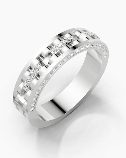 Dual Line Diamond Stripe Men Ring