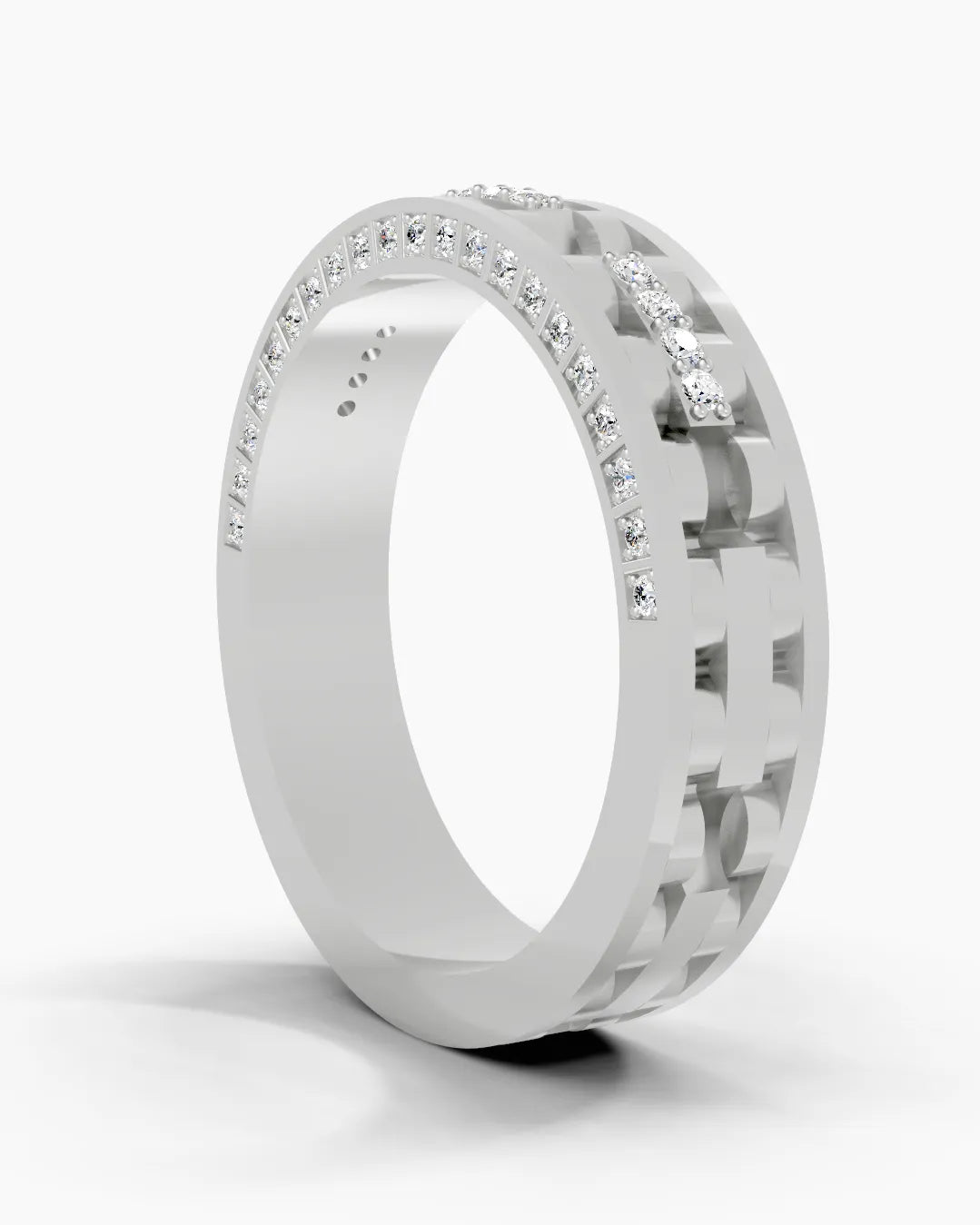 Dual Line Diamond Stripe Men Ring